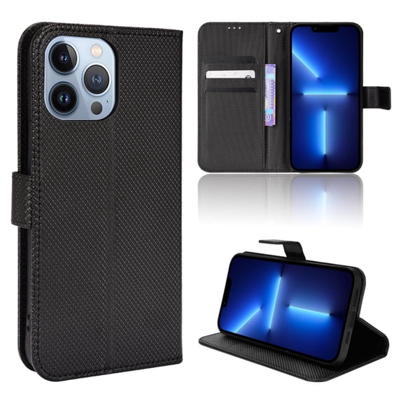 SaniMore for iPhone 14 Pro Max 6.7" PU Leather Case, Magnetic Closure Flip Wallet Cover with Wrist Strap Card Slot & Adjustable Kickstand All-Inclusive Protective Shell, Black