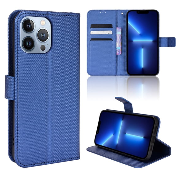 SaniMore for iPhone 14 Pro Max 6.7" PU Leather Case, Magnetic Closure Flip Wallet Cover with Wrist Strap Card Slot & Adjustable Kickstand All-Inclusive Protective Shell, Blue