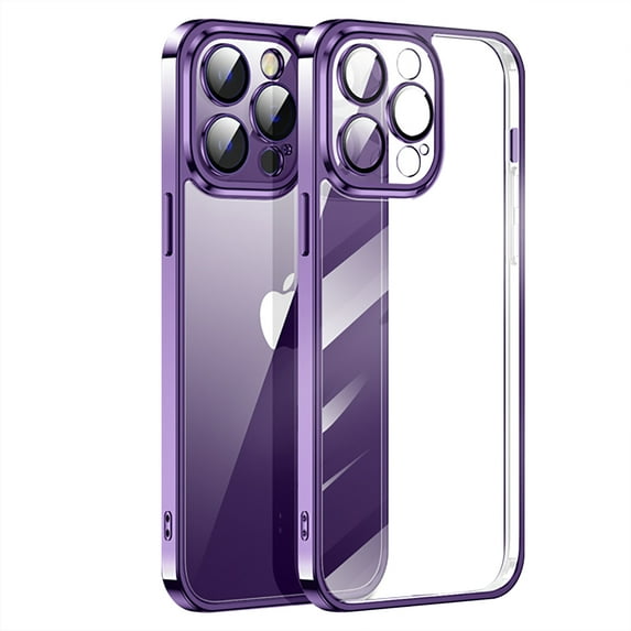 SaniMore for iPhone 14 Pro Max 6.7" Sound Hole Position Conversion Case, Electroplated Glass Case with Tempered Glass Camera Lens Protector for 14 Pro Max Shockproof Protective Case, Purple