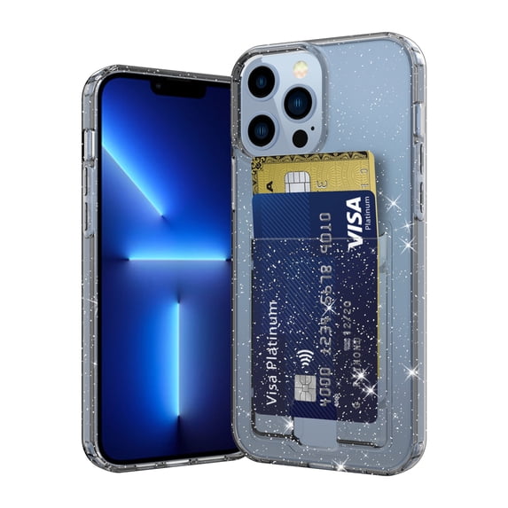SaniMore for iPhone 14 Pro Max 6.7" Translucent Glitter Case, Rugged PC Back & Soft TPU Bumpers Case with Card Slot Shockproof Protective Case for iPhone 14 Pro Max Women Ladies Girls, Black