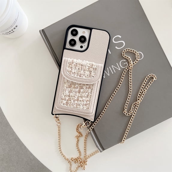 SaniMore for iPhone 14 Pro Max 6.7" Wallet Case, PU Leather Case with Kickstand Card Slot & Metal Chain Shoulder Strap Shockproof Protective Case for 14 Pro Max Women Girls Ladies, Gold