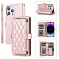 thumbnail image 1 of SaniMore for iPhone 14 Pro Max Buisness Case, Zipper Purse [Card Holders] Magnetic Clasp Flip Kickstand Wrist/Crossbody Lanyard PU Leather Wear-resistant Full Body Protective Wallet Shell, Rosegold, 1 of 12