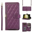 thumbnail image 1 of SaniMore for iPhone 14 Pro Max Buisness Case, Zipper Purse [Card Holders] Magnetic Clasp Kickstand Wrist/Crossbody Chain Lanyard PU Leather Wear-resistant Full Body Protective Wallet Shell Darkpurple, 1 of 9