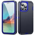 thumbnail image 1 of SaniMore for iPhone 14 Pro Max Case, 3-Layer Shock Absorbing Non-Slip Stripes [Soft Silicone Rubber] [Hard PC Bumper] Military Grade Shockproof Protective Cover for iPhone 14 Pro Max, Black+Blue, 1 of 8