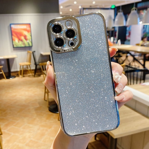 SaniMore for iPhone 14 Pro Max Case, Anti-yellow Transparent Backplane + Glitter Bling Paper, Lens All-inclusive Shockproof Anti-fall Stylish for Girls Women Slim Lightweight Shell, Silver