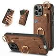 thumbnail image 1 of SaniMore for iPhone 14 Pro Max Case, Card Slots [Up to 2] Carabiner Finger Ring Stand Magnetic Car Mount PU Leather Skin Soft Shockproof TPU Anti-drop Anti-scratch Wallet Shell - Brown, 1 of 8