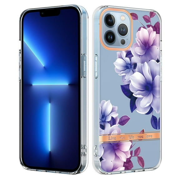 SaniMore for iPhone 14 Pro Max Case, Flexible TPU Magnetic Cover Support Wireless Charging Slim Flower Grass Pattern Shockproof Protective Shell for Ladies Women Girls, Purple Flowers