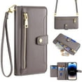 thumbnail image 1 of SaniMore for iPhone 14 Pro Max Case, with Kickstand [Shoulder & Wrist Strap] Flip Zipper Wallet Cash & Card Slots PU Leather TPU Interior Full Body Protection for iPhone 14 Pro Max, Gray, 1 of 8