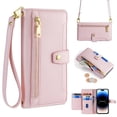thumbnail image 1 of SaniMore for iPhone 14 Pro Max Case, with Kickstand [Shoulder & Wrist Strap] Flip Zipper Wallet Cash & Card Slots PU Leather TPU Interior Full Body Protection for iPhone 14 Pro Max, Pink, 1 of 8