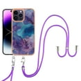 thumbnail image 1 of SaniMore for iPhone 14 Pro Max Case, Marble Pattern 3 in 1 Heavy Duty Shockproof Full Body Hard PC IMD Bumper Crossbody Lanyard Women Girls Shockproof Cover for iPhone 14 Pro Max, Purple, 1 of 7