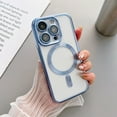 thumbnail image 1 of SaniMore for iPhone 14 Pro Max Magnetic Case Support Wireless Charging, Rugged PC Transparent Cover with Tempered Glass Camera Lens Protector & Dust Proof Net Shockproof Protective Shell, Blue, 1 of 6