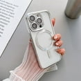 thumbnail image 1 of SaniMore for iPhone 14 Pro Max Magnetic Case Support Wireless Charging, Rugged PC Transparent Cover with Tempered Glass Camera Lens Protector & Dust Proof Net Shockproof Protective Shell, Silver, 1 of 6