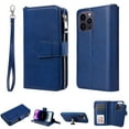 thumbnail image 1 of SaniMore for iPhone 14 Pro Max Magnetic Detachable Flip Zipper Wallet Case, PU Leather 2-in-1 Cover with Wrist Strap Card Slot & Multi-Angle Kickstand Full Body Protective Shell, Blue, 1 of 8