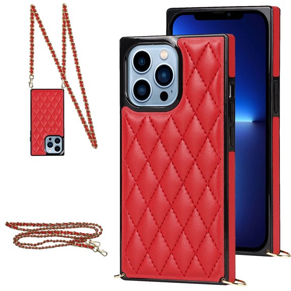 SaniMore for iPhone 14 Pro Max Magnetic Fragrant Case Support Wireless Charging, Premium PU Leather Cover Built-in Detachable Lanyard 360° All-Inclusive Shockproof Protective Shell, Red