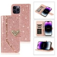 thumbnail image 1 of SaniMore for iPhone 14 Pro Max Magnetic Glitter Love Flip Wallet Case with Card Slot & Kickstand, Premium PU Leather Case with Wrist Strap Shockproof Protective Case for Women Ladies Girls, Rosegold, 1 of 7