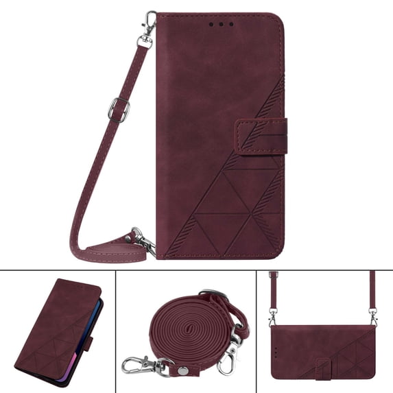 SaniMore for iPhone 14 Pro Max PU Leather Case, Magnetic Closure Flip Wallet Cover Built-in Card Slot & Multi-View Kickstand Detachable Shoulder Strap Full Body Protective Shell, Winered