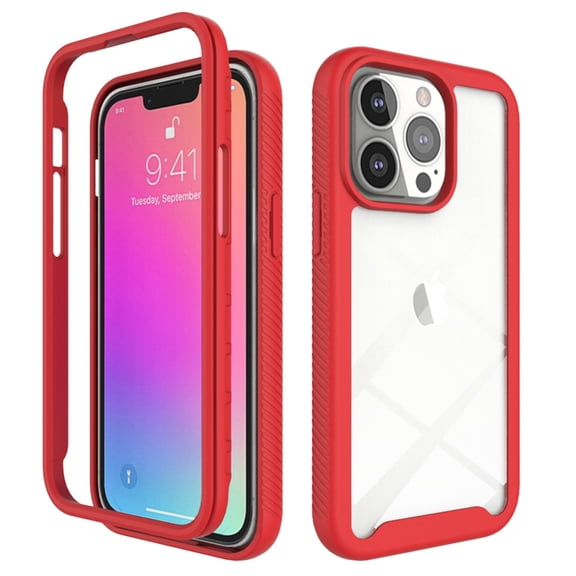SaniMore for iPhone 14 Pro Max Two-Layer Structure Transparent Case, Rugged Clear PC Back & TPU Bumper [Not Yellowing Technology] Full Body Protective Case for iPhone 14 Pro Max, Red