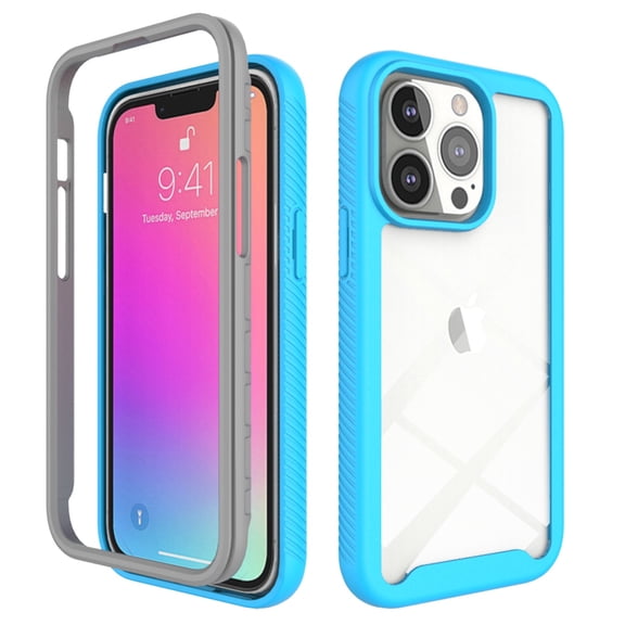 SaniMore for iPhone 14 Pro Max Two-Layer Structure Transparent Case, Rugged Clear PC Back & TPU Bumper [Not Yellowing Technology] Full Body Protective Case for iPhone 14 Pro Max, Blue