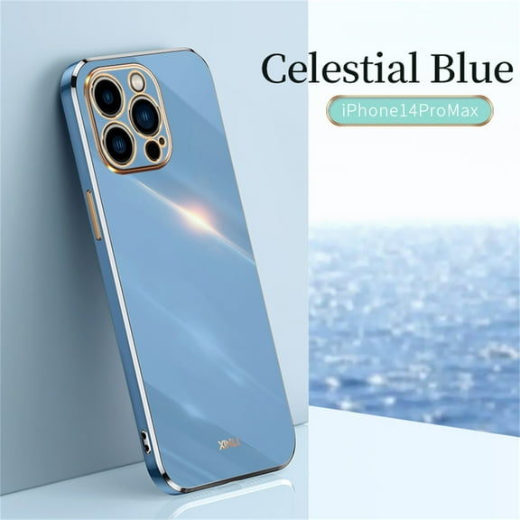 SaniMore for iPhone 14 Pro Max Ultra-Thin Electroplated Camera Protection Case, Rugged PC Back Anti-Fingerprint Shockproof Heavy Duty Protective Case for iPhone 14 Pro Max Women Men, Blue