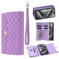 thumbnail image 1 of SaniMore for iPhone 14 Pro Max Wallet Case, PU Leather Wrist Shoulder Strap Flip Stand Card Slots RFID Blocking Zipper Purse Shockproof Anti-fall TPU Inner Shell Flip Folio Protective Cover, Purple, 1 of 6