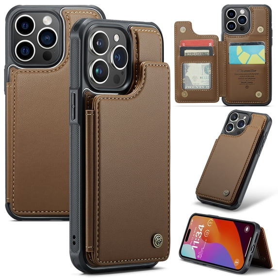 SaniMore for iPhone 14 Pro Max Wallet Case, RFID Blocking PU Leather Kickstand Credit Slots Flip Folio Protective Case, Double Magnetic Clasp Durable Shockproof Cover for iPhone 14 Pro Max, Brown