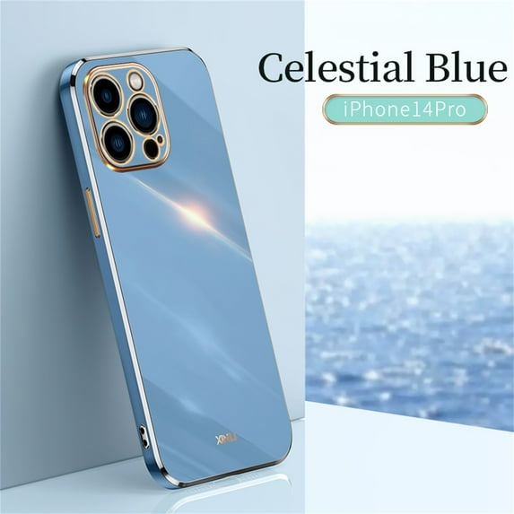 SaniMore for iPhone 14 Pro Ultra-Thin Electroplated Camera Protection Case, Rugged PC Back Anti-Fingerprint Shockproof Heavy Duty Protective Case for iPhone 14 Pro Women Men, Blue