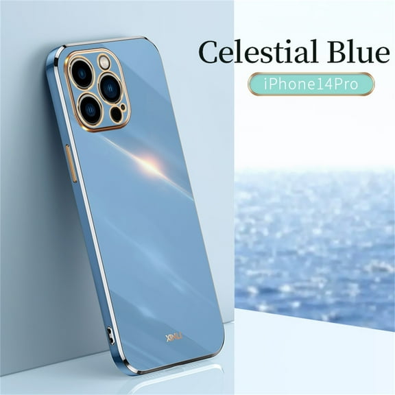 SaniMore for iPhone 14 Pro Ultra-Thin Electroplated Camera Protection Case, Rugged PC Back Anti-Fingerprint Shockproof Heavy Duty Protective Case for iPhone 14 Pro Women Men, Blue