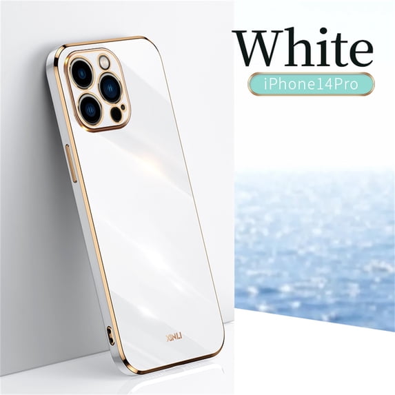 SaniMore for iPhone 14 Pro Ultra-Thin Electroplated Camera Protection Case, Rugged PC Back Anti-Fingerprint Shockproof Heavy Duty Protective Case for iPhone 14 Pro Women Men, White