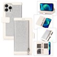 thumbnail image 1 of SaniMore for iPhone 14 Pro Wallet Case, Glitter PU Leather for Girls Women Zipper Purse Card Slots Cash Pocket Hand Rope Flip Kickstand Shockproof TPU Inner Magnetic Clasp Protective Shell, Silver, 1 of 7