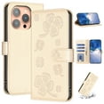 thumbnail image 1 of SaniMore for iPhone 14 Pro Wallet Case, PU Leather Embossed Flower Adjustable Stand Card Slots Cash Pocket Business Shell Styllish Full Protective Shockproof Anti-drop TPU Inner Retro Design, Gold, 1 of 11