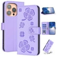thumbnail image 1 of SaniMore for iPhone 14 Pro Wallet Case, PU Leather Embossed Flower Adjustable Stand Card Slots Cash Pocket Business Shell Styllish Full Protective Shockproof Anti-drop TPU Inner Retro Design, Purple, 1 of 11