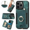 thumbnail image 1 of SaniMore for iPhone 14 Pro Wallet Case, [RFID Blocking] Elastic Card Slot Vehicle Magnetic PU Leather Ring Holder & Lanyard Stand Money Pocket Protective Cover for iPhone 14 Pro, Green, 1 of 12