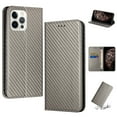 thumbnail image 1 of SaniMore for iPhone 14 Pro Wallet Case, Wrist Strap Magnetic Clasp, Card Slots Carbon Fibre Skin Shockproof TPU Anti-drop Anti-scractch Stand Business Full Protective Shell for iPhone 14 Pro, Gray, 1 of 10