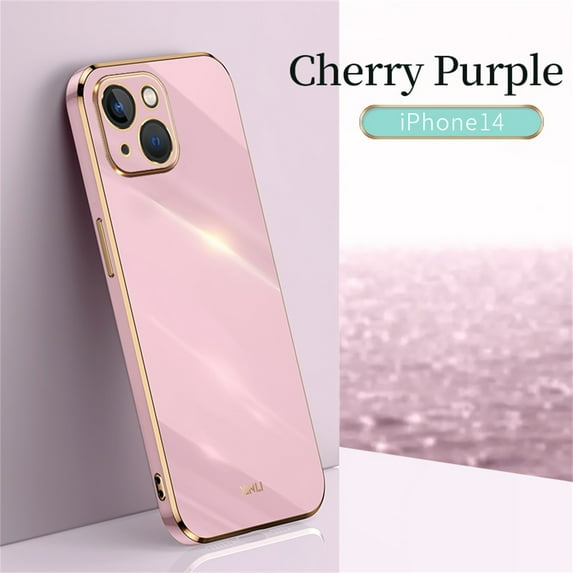 SaniMore for iPhone 14 Ultra-Thin Electroplated Camera Protection Case, Rugged PC Back Anti-Fingerprint Shockproof Heavy Duty Protective Case for iPhone 14 Women Men, Purple