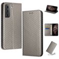 thumbnail image 1 of SaniMore for iPhone 14 Wallet Case, Wrist Strap Magnetic Clasp, Card Slots Carbon Fibre Skin Shockproof TPU Anti-drop Anti-scractch Stand Business Full Body Protective Shell for iPhone 14,Gray, 1 of 10