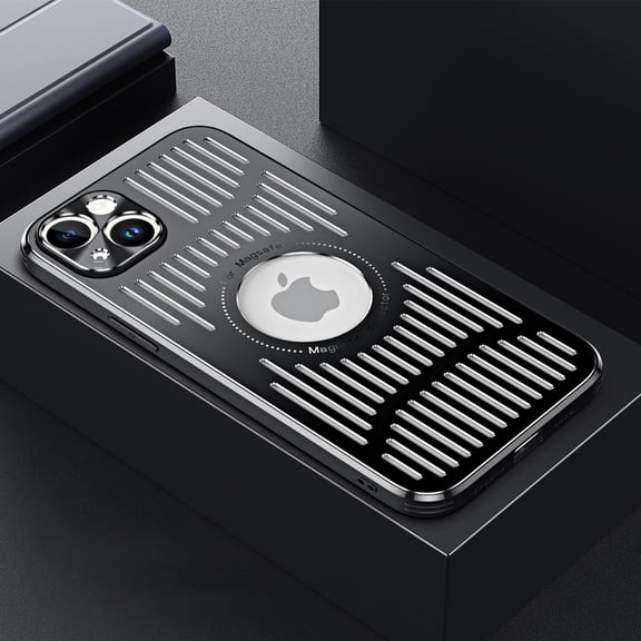 SaniMore for iPhone 15 (2023) Case Aluminum Alloy Backplane Frosted Anti-scratch Anti-slip Camera Protection [with Inside Card Holder] Heavy Duty Protective Shockproof Magnetic Shell, Black
