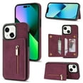 thumbnail image 1 of SaniMore for iPhone 15 6.1" 2023 Back Case with Zipper Card Pokcet Flip Wallet/Kickstand Shock Absorption Anti-fall Retro PU Leather Wear-resistant Shell for iPhone 15, Winered, 1 of 7