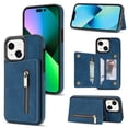 thumbnail image 1 of SaniMore for iPhone 15 6.1" 2023 Back Case with Zipper Card Pokcet Flip Wallet/Kickstand Shock Absorption Anti-fall Retro PU Leather Wear-resistant Shell for iPhone 15, Blue, 1 of 7