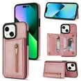thumbnail image 1 of SaniMore for iPhone 15 6.1" 2023 Back Case with Zipper Card Pokcet Flip Wallet/Kickstand Shock Absorption Anti-fall Retro PU Leather Wear-resistant Shell for iPhone 15, Rosegold, 1 of 7