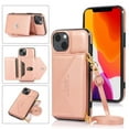 thumbnail image 1 of SaniMore for iPhone 15 6.1" 2023 Case with Back Folding Card Pocket Kickstand Detachable Adjustable Crossbody Shoulder Strap PU Leather Shockproof Slim Wallet Cover, Rosegold, 1 of 10