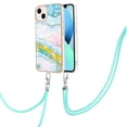 thumbnail image 1 of SaniMore for iPhone 15 6.1" 2023 Case with Detachable Crossbody Lanyard Shockproof TPU Backplane Marble Pattern Luxury Fashion Anti-drop Slim Lightweight Cover for iPhone 15, Green/Pink, 1 of 4