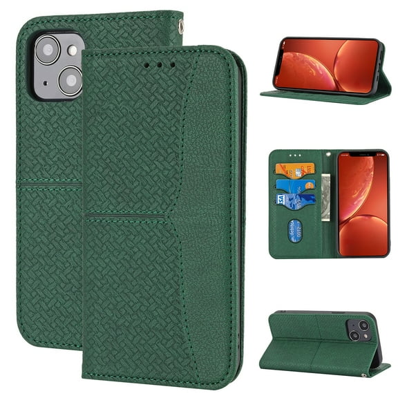 SaniMore for iPhone 15 (6.1" 2023) Case, Hand Lanyard, Wallet Cover [Card Slots Cash Pocket] Kickstand Shockproof TPU PU Leather Folio Magnetic Drop-proof Full Protective Business Shell, Green