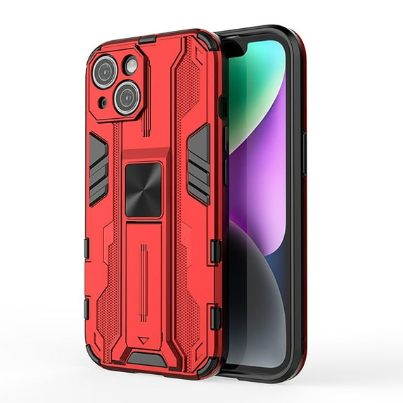 SaniMore for iPhone 15 6.1" 2023 Case with Hidden Bracket, Magnetic Car Mount Hybird Heavy Duty Protective Tri-layer Shockproof Drop-proof Cover for iPhone 15, Red