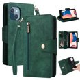 thumbnail image 1 of SaniMore for iPhone 15 (6.1" 2023) Case, PU Leather 2 in 1 Zipper Wallet Removeable Wris Strap Card Slots Cash Pocket Kickstand Shockproof Anti-fall Full Protective Shell, Green, 1 of 15