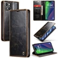 thumbnail image 1 of SaniMore for iPhone 15 (6.1" 2023) Case, PU Leather Auto-magnet Full Protection Flip Kickstand Card & Cash Slots, Retro Shockproof Anti-fall Wallet Business Shell for iPhone 15, Brown, 1 of 9