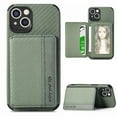 thumbnail image 1 of SaniMore for iPhone 15 (6.1" 2023) Case, PU Leather Carbon Fibre Pattern, Flip Wallet Card Slots RFID Blocking Magnetic Car Mount Shockproof Anti-fall Protective Shell, Green, 1 of 10