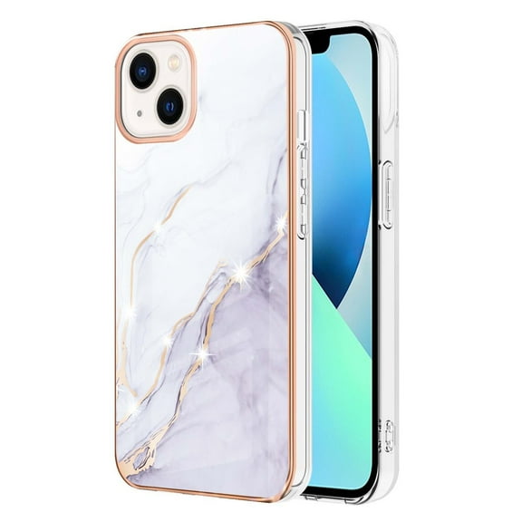 SaniMore for iPhone 15 6.1" 2023 Case with Wireless Charging Shockproof TPU Backplane Glitter Marble Pattern Fashion Design Anti-drop Anti-fingerprint Skin-feel Cover for iPhone 15, White