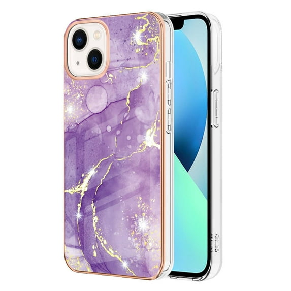 SaniMore for iPhone 15 6.1" 2023 Case with Wireless Charging Shockproof TPU Backplane Glitter Marble Pattern Fashion Design Anti-drop Anti-fingerprint Skin-feel Cover for iPhone 15, Darkpurple