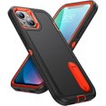 thumbnail image 1 of SaniMore for iPhone 15 6.1" 2023 Hybird Case, Rugged PC Back Shockproof TPU Shell Metal Hidden Kicksatnd Drop Resistant Anti-slip Heavy Duty Protective Cover for iPhone 15, Black+Orange, 1 of 9