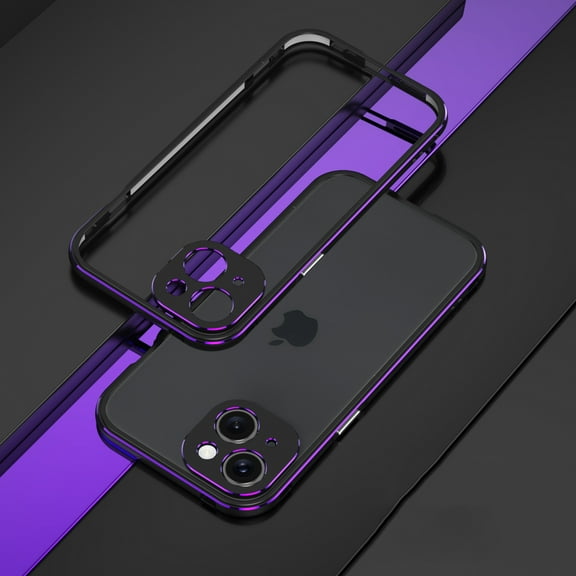 SaniMore for iPhone 15 6.1" 2023 Metal Bumper Frame + Lens Protector Case Heavy Duty Protectiive Anti-shock Drop Resistant Ultra-thin Design for Women Men, Black+Purple